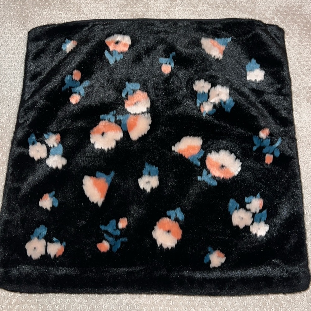 Anthropologie Faux Fur Floral Throw Pillow Cover 20x20